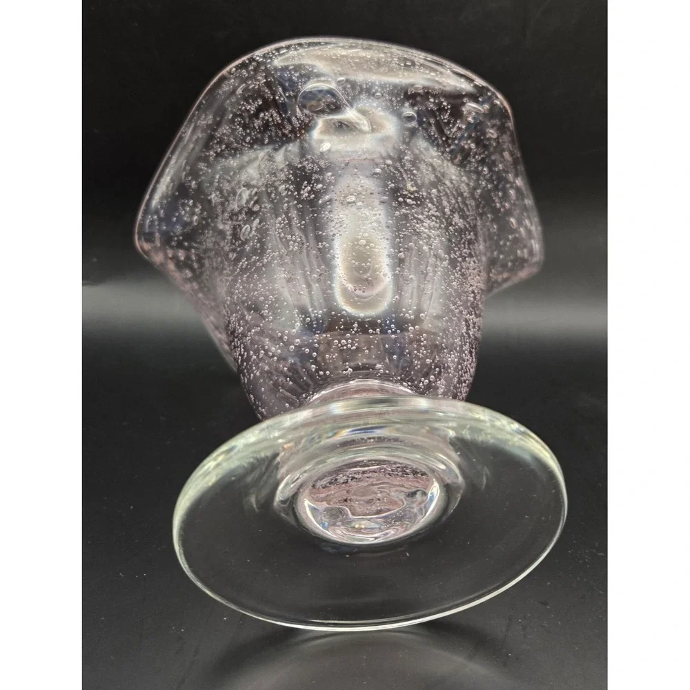 Vintage Pink Vase. Hand Blown Many Fun Bubbles Ruffled Rim